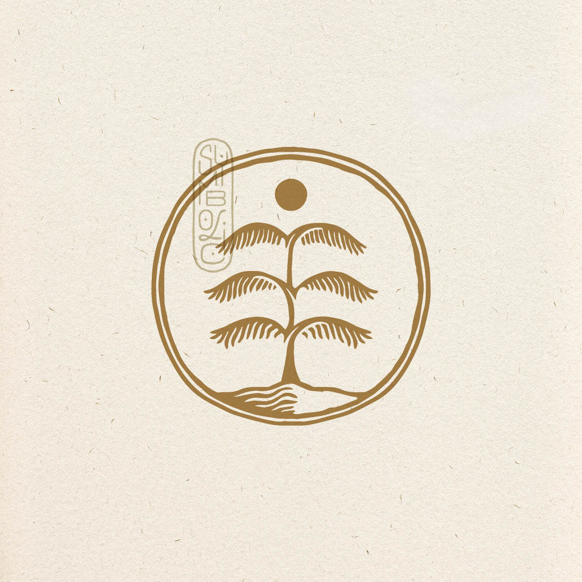 Oase met Palmboom, berg en planeet - Logo