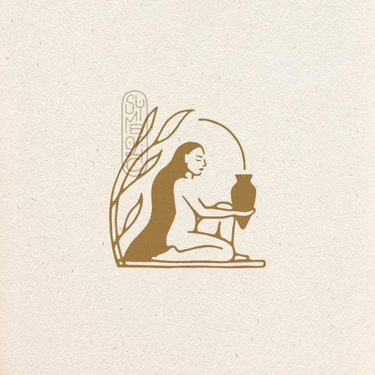 Vrouw onder boom met amfoor - Logo